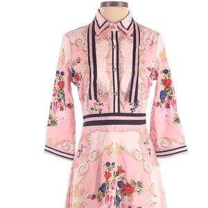 NWT Lai Meng Five Cats Empire Waist Geometric Print Long Sleeve Midi Dress 2/4